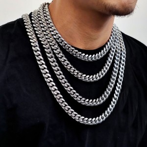 12mm Zirconia Clasp Cuban Chain Stainless Steel Necklace