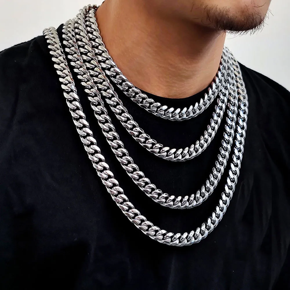 12mm Zirconia Clasp Cuban Chain Stainless Steel Necklace - image1