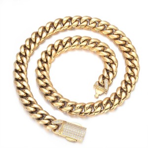12mm Zirconia Clasp Cuban Chain Stainless Steel Necklace