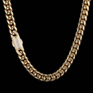 12mm Zirconia Clasp Cuban Chain Stainless Steel Necklace