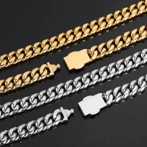 12mm Zirconia Clasp Cuban Chain Stainless Steel Necklace
