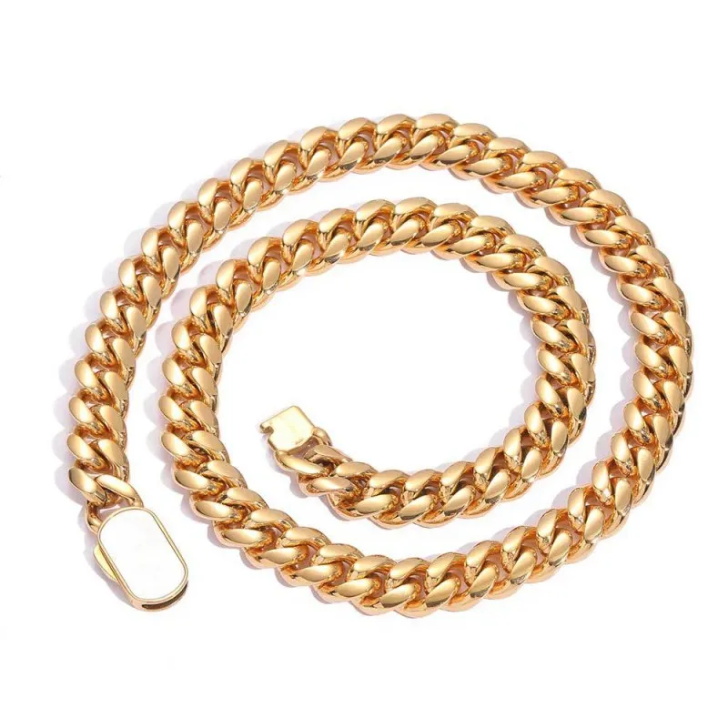 8mm/10mm/12mm Shell Clasp Cuban Chain Stainless Steel Necklace