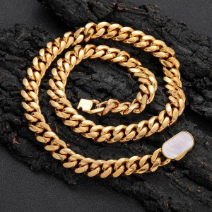 8mm/10mm/12mm Shell Clasp Cuban Chain Stainless Steel Necklace