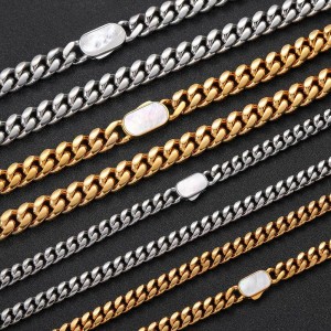 8mm/10mm/12mm Shell Clasp Cuban Chain Stainless Steel Necklace