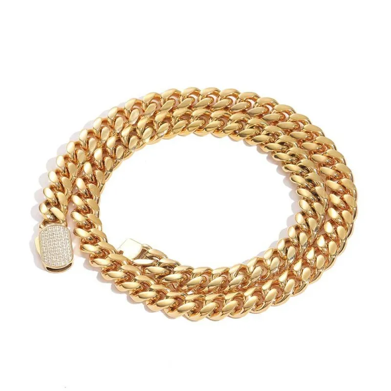 6mm/8mm/10mm/12mm Zirconia Clasp Cuban Chain Stainless Steel Necklace