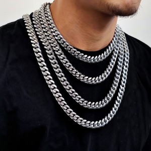 6mm/8mm/10mm/12mm Zirconia Clasp Cuban Chain Stainless Steel Necklace