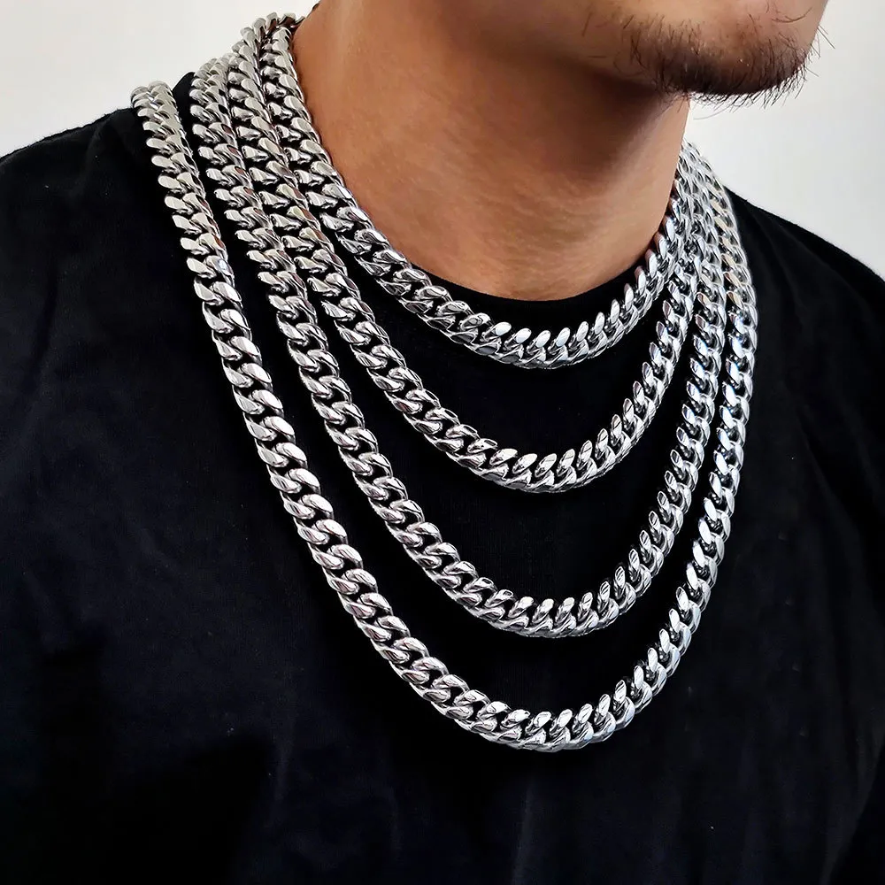 6mm/8mm/10mm/12mm Zirconia Clasp Cuban Chain Stainless Steel Necklace - image1