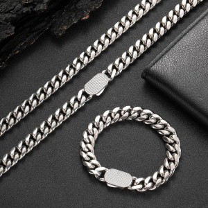 6mm/8mm/10mm/12mm Zirconia Clasp Cuban Chain Stainless Steel Necklace