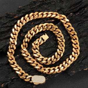 6mm/8mm/10mm/12mm Zirconia Clasp Cuban Chain Stainless Steel Necklace