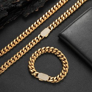 6mm/8mm/10mm/12mm Zirconia Clasp Cuban Chain Stainless Steel Necklace