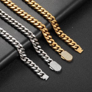 6mm/8mm/10mm/12mm Zirconia Clasp Cuban Chain Stainless Steel Necklace