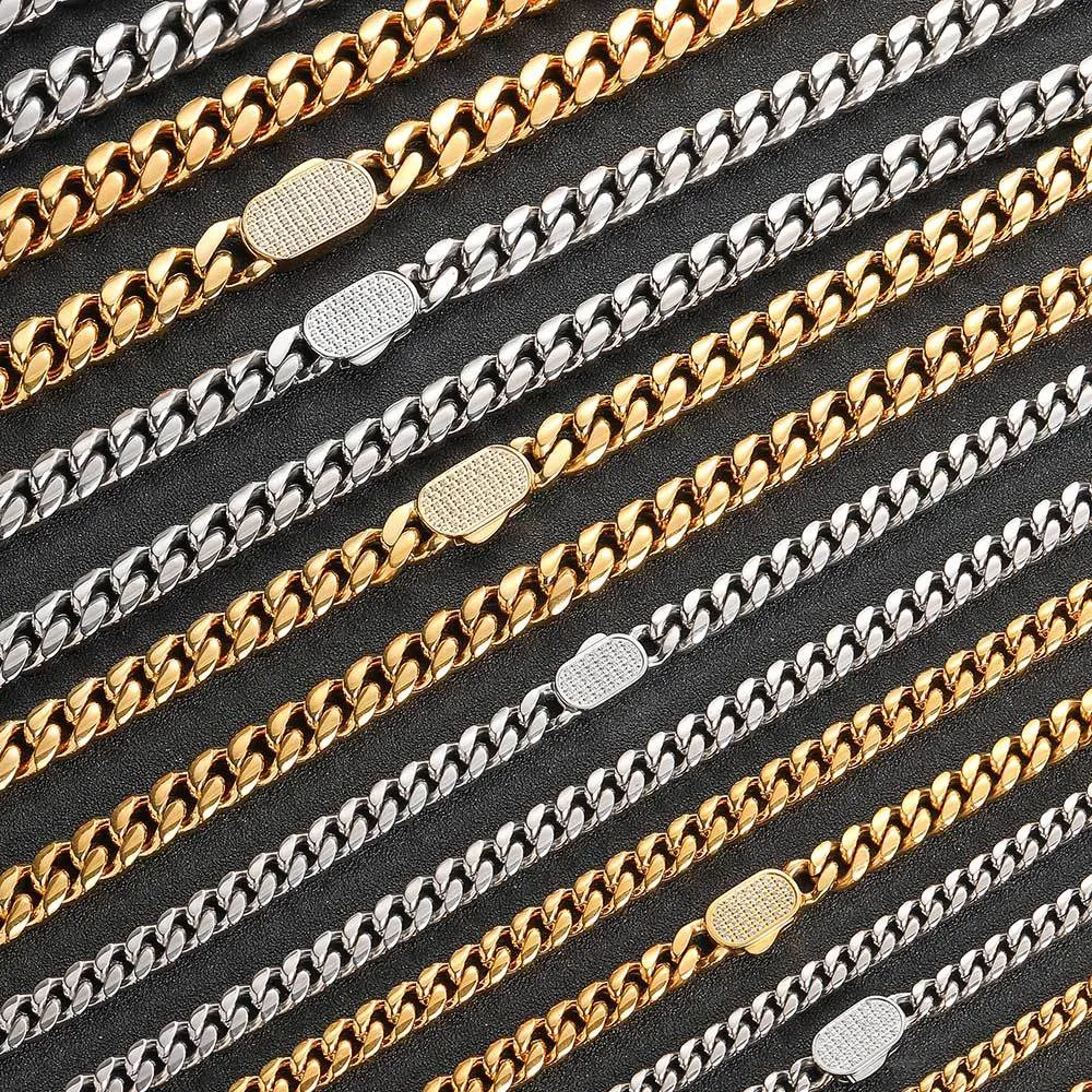 6mm/8mm/10mm/12mm Zirconia Clasp Cuban Chain Stainless Steel Necklace - image2