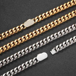 6mm/8mm/10mm/12mm Zirconia Clasp Cuban Chain Stainless Steel Necklace