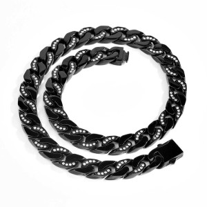 12mm Zirconia Mixed Color Cuban Chain Stainless Steel Necklace