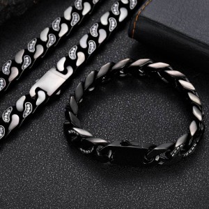 12mm Zirconia Mixed Color Cuban Chain Stainless Steel Necklace