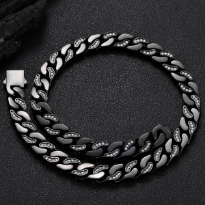 12mm Zirconia Mixed Color Cuban Chain Stainless Steel Necklace