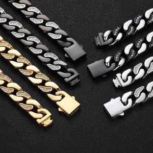 12mm Zirconia Mixed Color Cuban Chain Stainless Steel Necklace