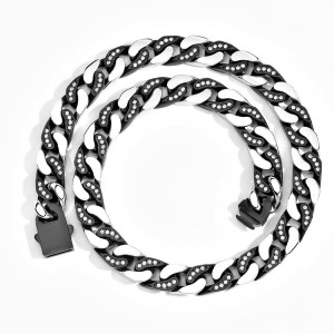 12mm Zirconia Mixed Color Cuban Chain Stainless Steel Necklace