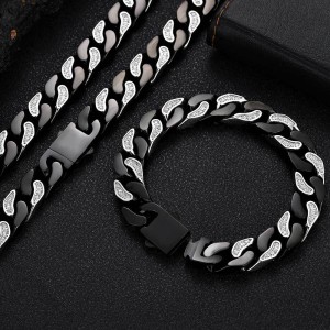 12mm Zirconia Mixed Color Cuban Chain Stainless Steel Necklace