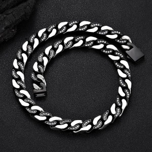 12mm Zirconia Mixed Color Cuban Chain Stainless Steel Necklace