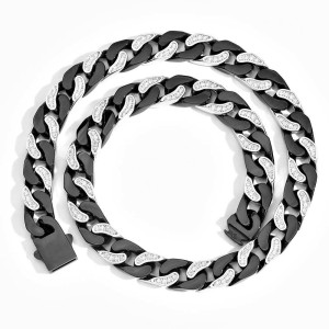 12mm Zirconia Mixed Color Cuban Chain Stainless Steel Necklace