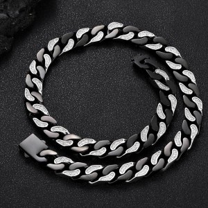 12mm Zirconia Mixed Color Cuban Chain Stainless Steel Necklace