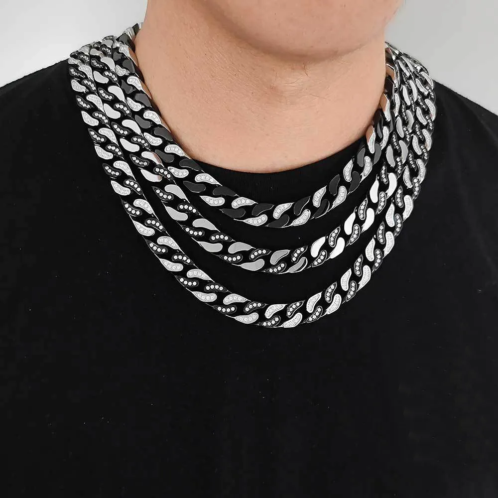 12mm Zirconia Mixed Color Cuban Chain Stainless Steel Necklace - image1