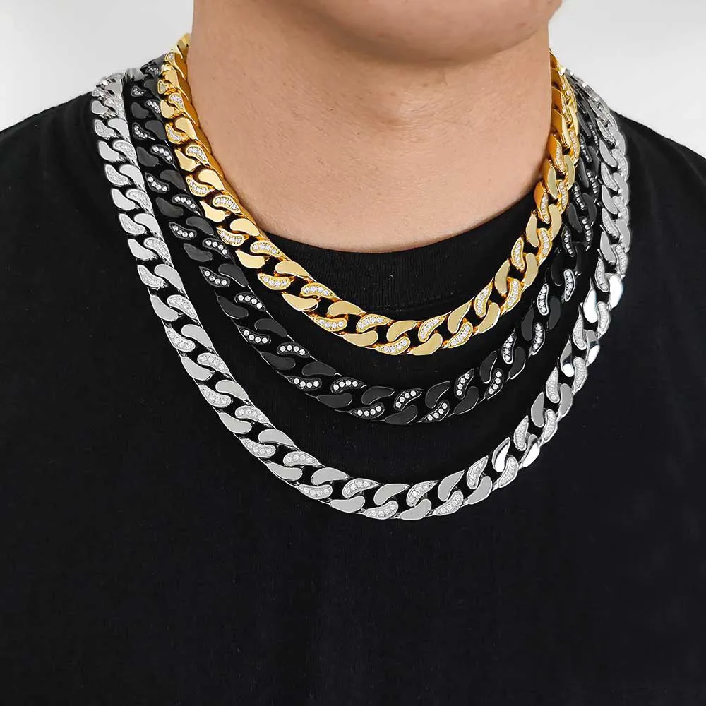 12mm Zirconia Mixed Color Cuban Chain Stainless Steel Necklace - image2