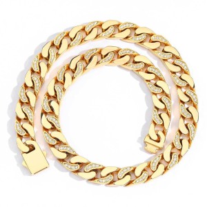12mm Zirconia Mixed Color Cuban Chain Stainless Steel Necklace