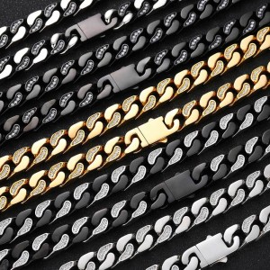 12mm Zirconia Mixed Color Cuban Chain Stainless Steel Necklace