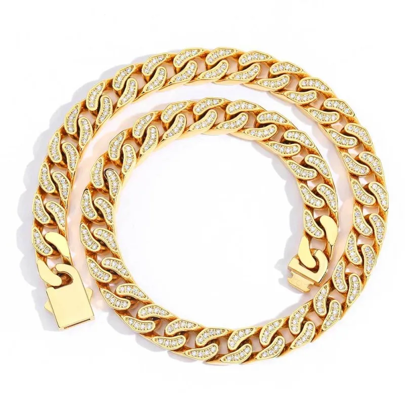 12mm Unique Zirconia Cuban Chain Stainless Steel Necklace