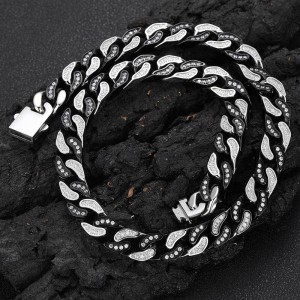12mm Unique Zirconia Cuban Chain Stainless Steel Necklace