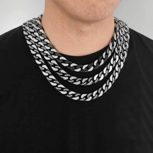 12mm Unique Zirconia Cuban Chain Stainless Steel Necklace