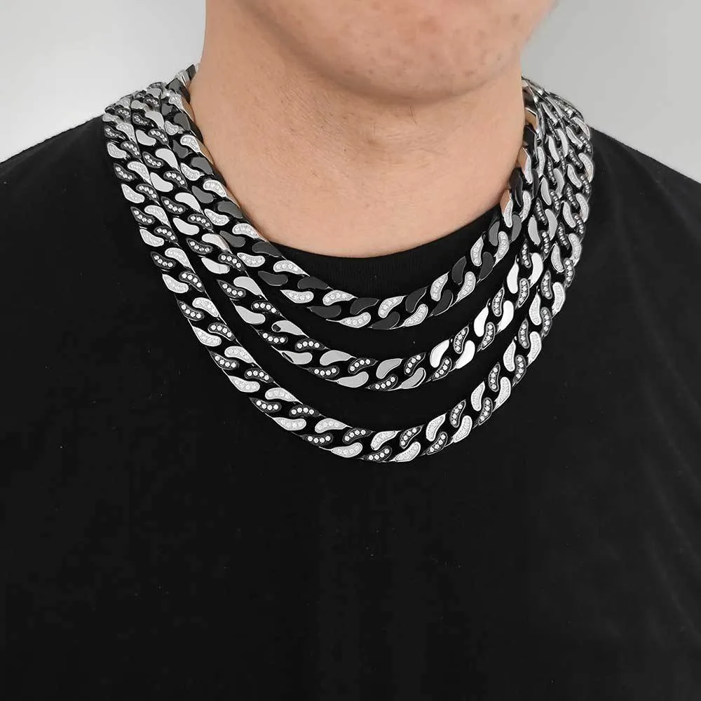 12mm Unique Zirconia Cuban Chain Stainless Steel Necklace - image1
