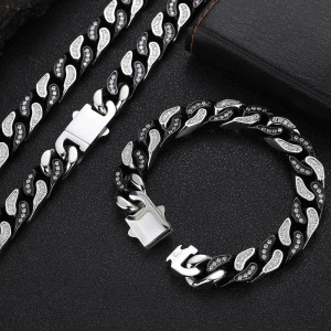 12mm Unique Zirconia Cuban Chain Stainless Steel Necklace