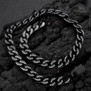 12mm Unique Zirconia Cuban Chain Stainless Steel Necklace