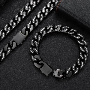 12mm Unique Zirconia Cuban Chain Stainless Steel Necklace