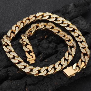 12mm Unique Zirconia Cuban Chain Stainless Steel Necklace