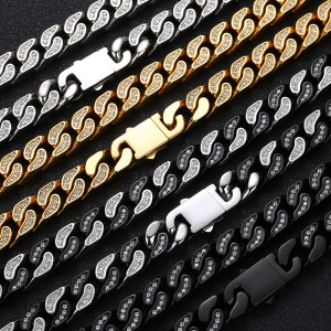 12mm Unique Zirconia Cuban Chain Stainless Steel Necklace