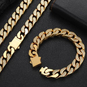 12mm Unique Zirconia Cuban Chain Stainless Steel Necklace