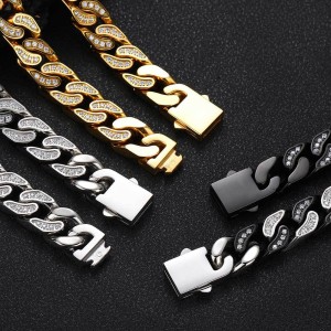12mm Unique Zirconia Cuban Chain Stainless Steel Necklace