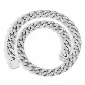 12mm Unique Zirconia Cuban Chain Stainless Steel Necklace