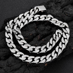 12mm Unique Zirconia Cuban Chain Stainless Steel Necklace
