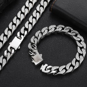 12mm Unique Zirconia Cuban Chain Stainless Steel Necklace