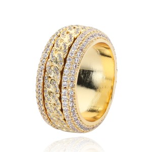 Zirconia Rotatable Cuban Chain Hip Hop Brass Ring 