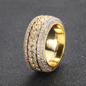 Zirconia Rotatable Cuban Chain Hip Hop Brass Ring 