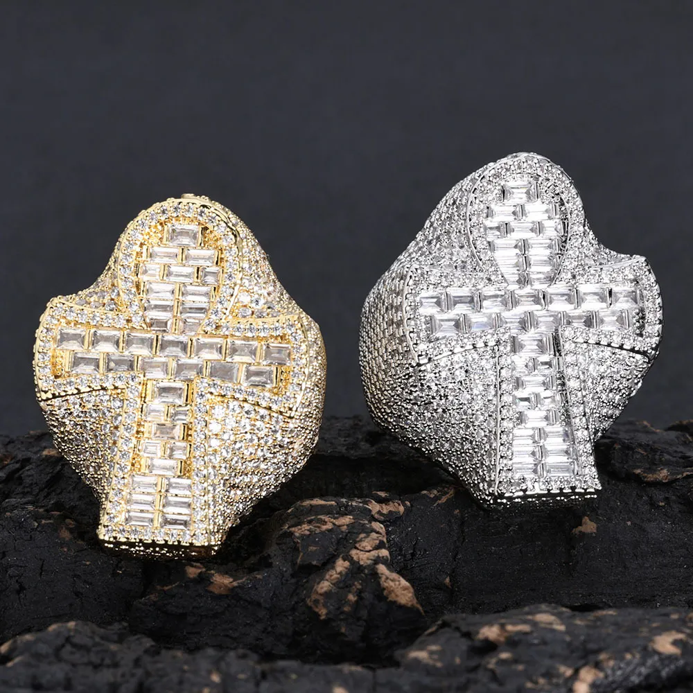 Sparkle Hip Hop Zirconia Cross Ring - image1